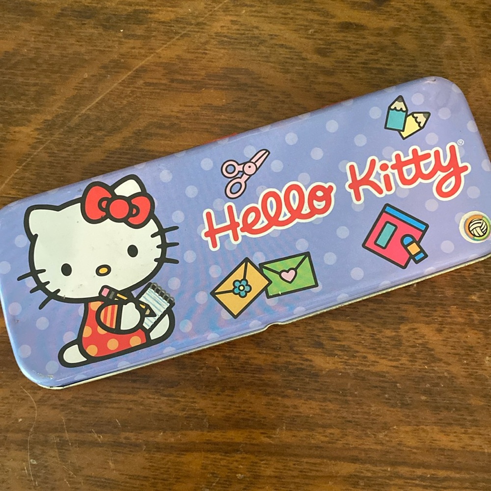 Y2K Hello Kitty metal tin pencil case school supplies 2003 purple red GUC retro